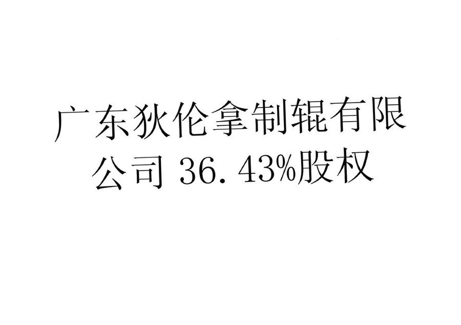 【第一次拍卖】广东狄伦拿制辊有限公司36.43%股权