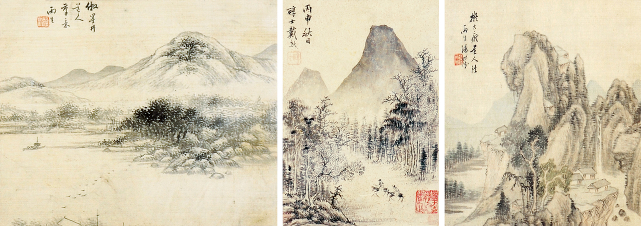 

鈐印：貽汾 （白文）、醇士（朱文）
鑒藏印：甌盎羅室審定（朱文）
款識：1.擬大痴老人法，雨生湯貽汾。
2.丙申秋日醇士戴熙。
3.仿墨耕道人筆意，雨生。

RMB: 40,000-60,000
